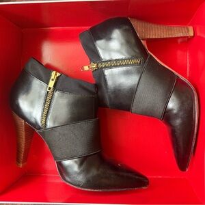 DKNY Black Leather Ankle Booties with Gold Zipper